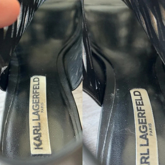 Karl Lagerfeld Hillary Laser Cut Black Leather Sandals - Picture 10 of 13